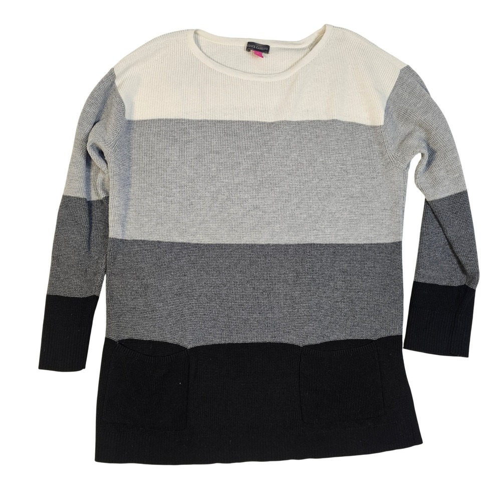 Vince Camuto‎ Womens Colorblock Knit Sweater Grey Black Cream Crew Neck Medium